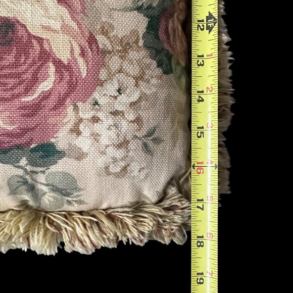 Vintage Floral Rose Decorative Throw Pillow Cream Roses Fringe Cottage Granny - Picture 4 of 6